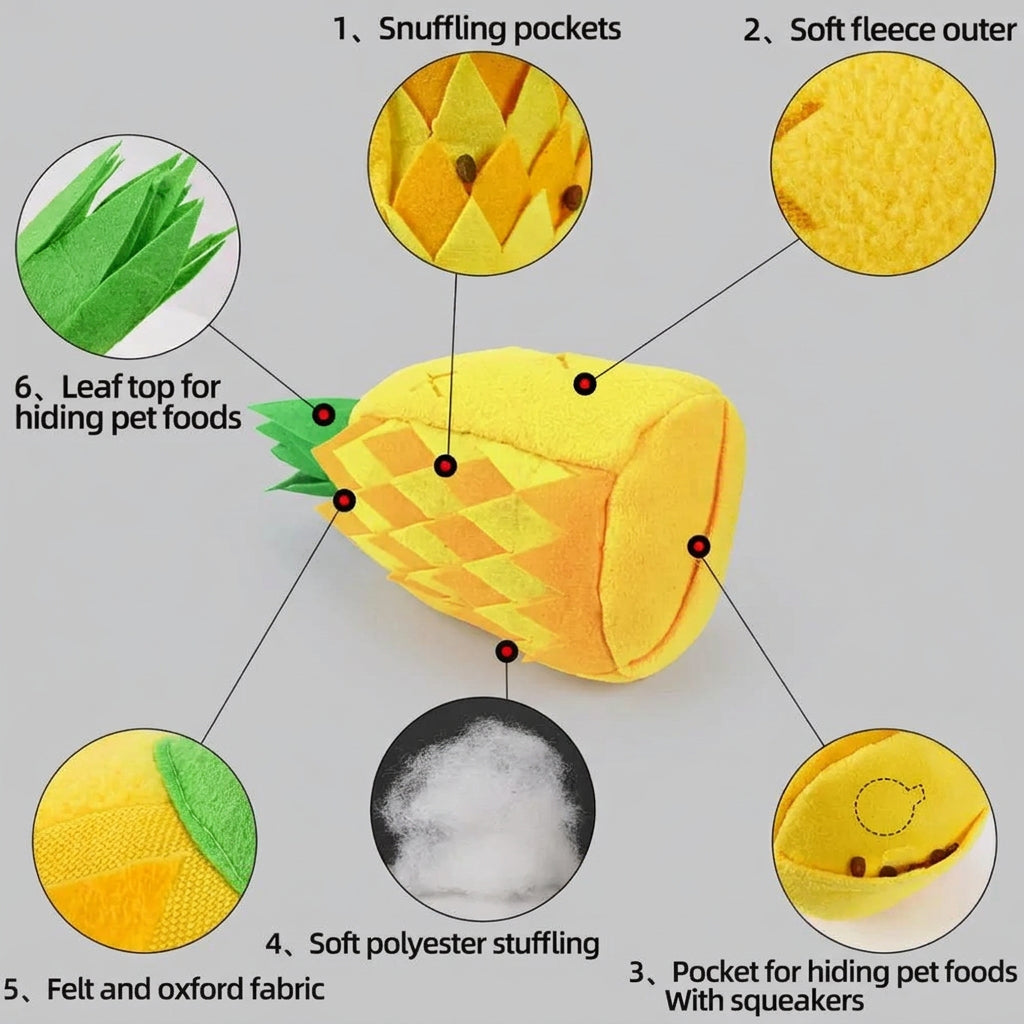 Pet Dog Toys: Pineapple Training Treat Finder Plush Puzzle